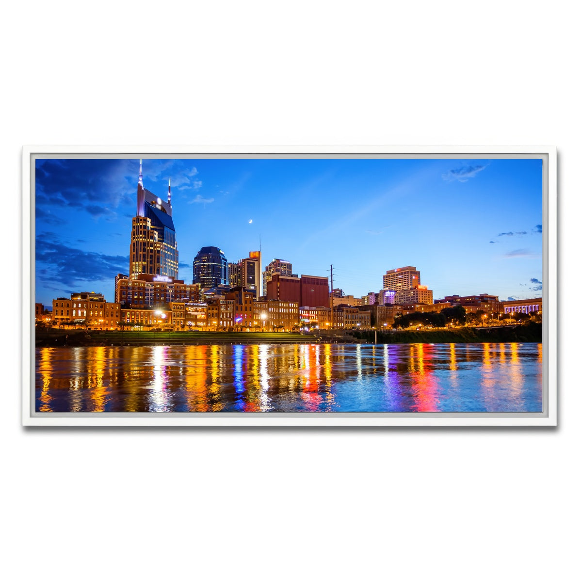 AUTO-MOCKUP WHITE | Nashville Skyline Cumberland River | 1 Piece | White Framed Canvas | group=2x1