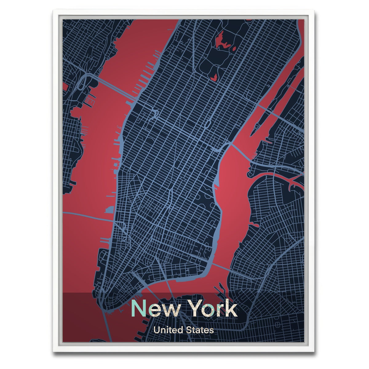 AUTO-MOCKUP WHITE | New York Map | 1 Piece | White Framed Canvas | group=3x4