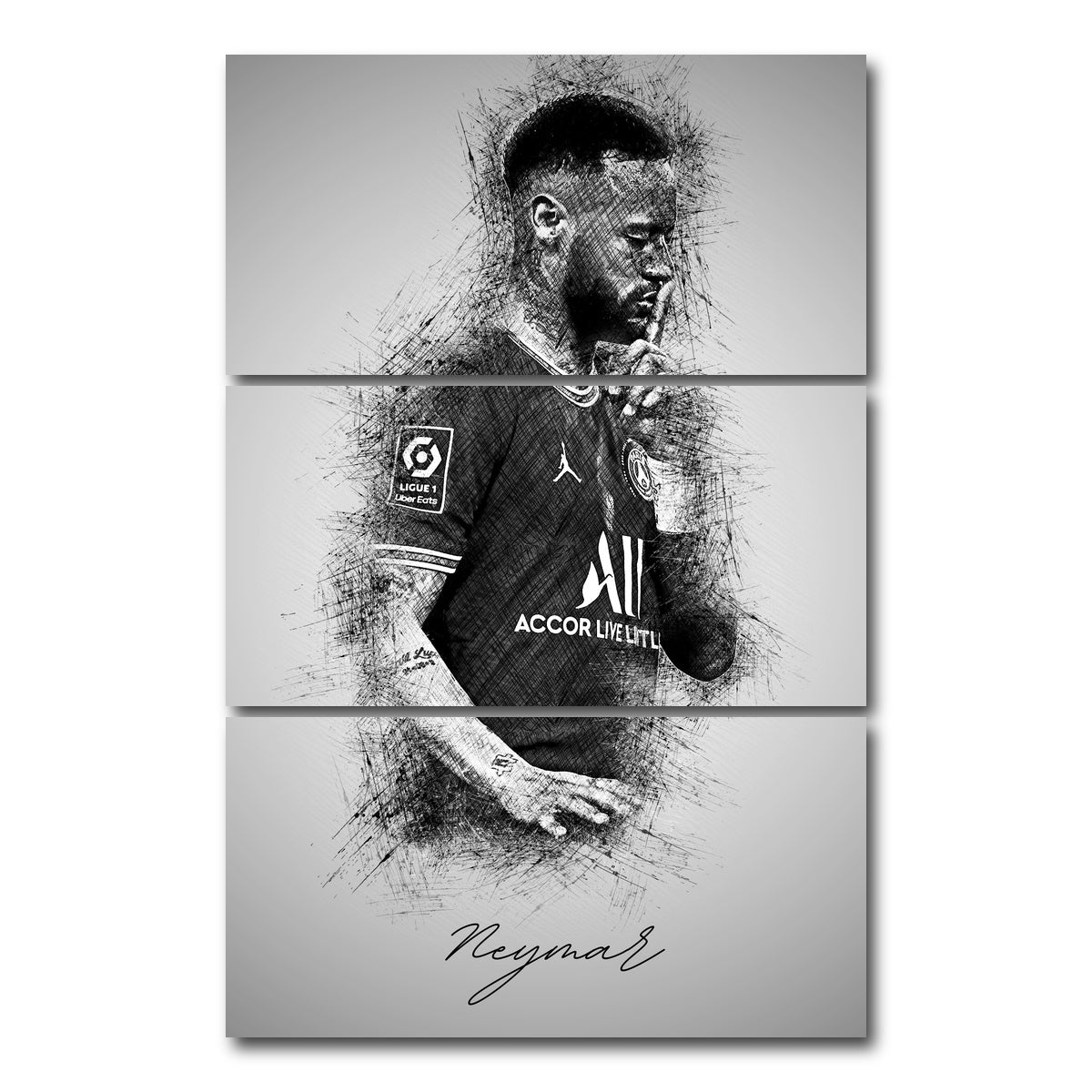 AUTO-MOCKUP WHITE | Neymar Sketch | 3 Piece | Gallery Wrap Canvas | group=12x24_stacked