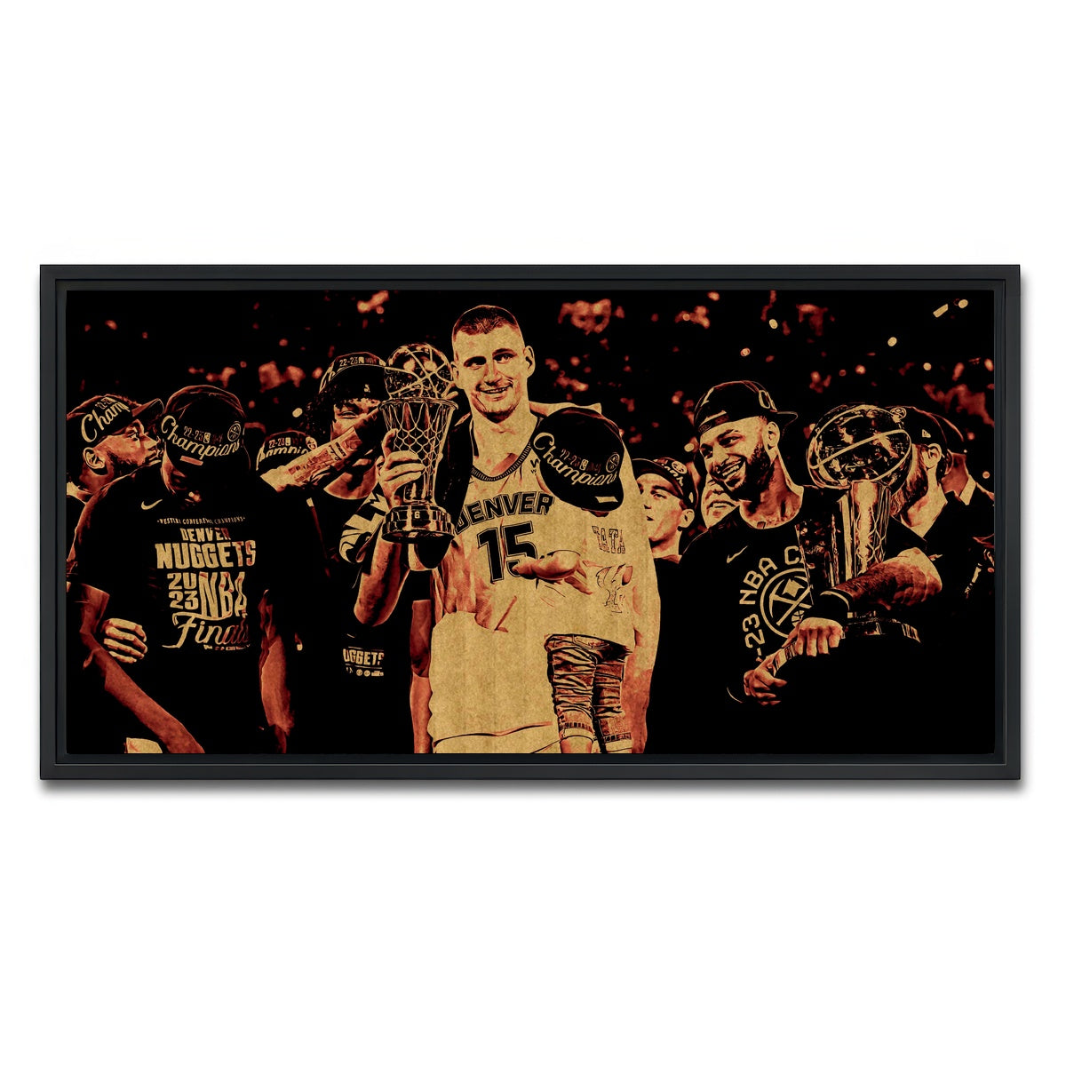 AUTO-MOCKUP WHITE | Nuggets Champions Gold | 1 Piece | Black Framed Canvas | group=2x1