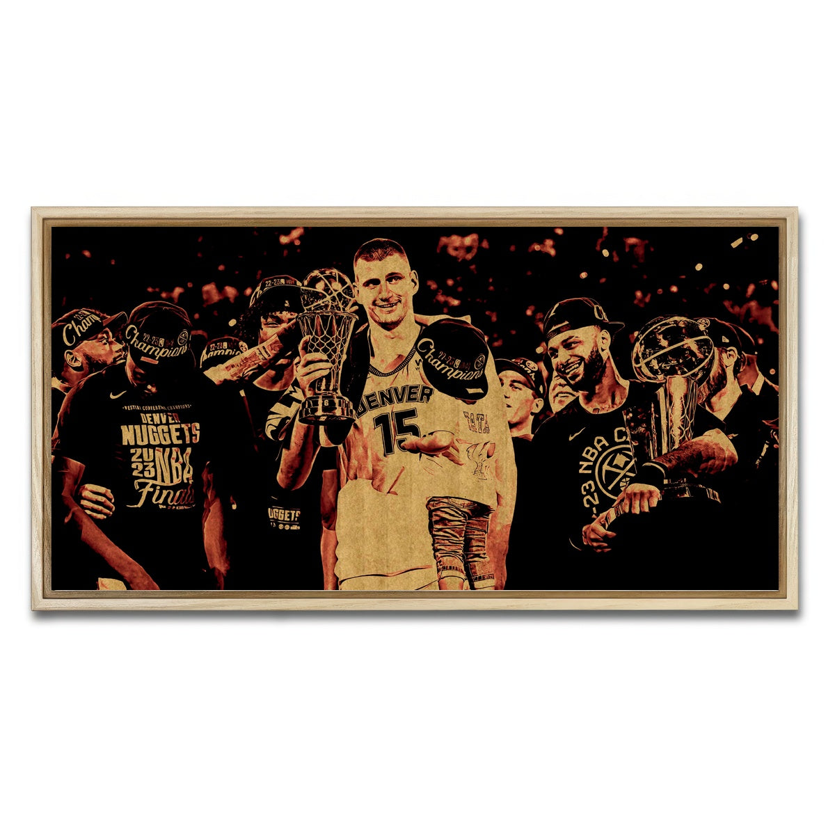 AUTO-MOCKUP WHITE | Nuggets Champions Gold | 1 Piece | Natural Framed Canvas | group=2x1