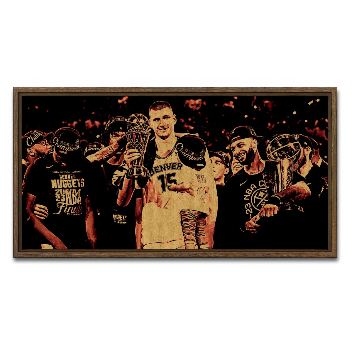 AUTO-MOCKUP WHITE | Nuggets Champions Gold | 1 Piece | Walnut Framed Canvas | group=2x1