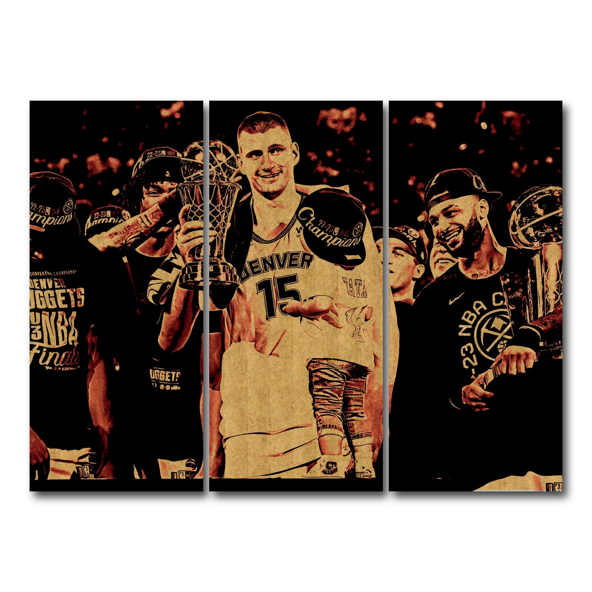 AUTO-MOCKUP WHITE | Nuggets Champions Gold | 3 Piece | Gallery Wrap Canvas | group=8x18