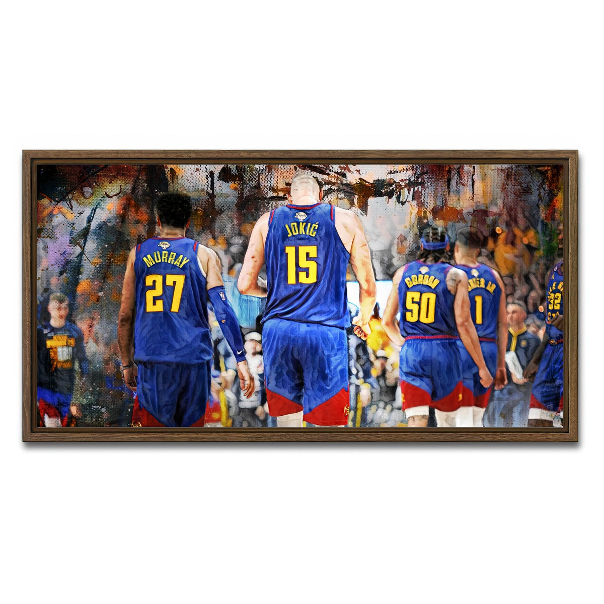 AUTO-MOCKUP WHITE | Nuggets Core Four | 1 Piece | Walnut Framed Canvas | group=2x1