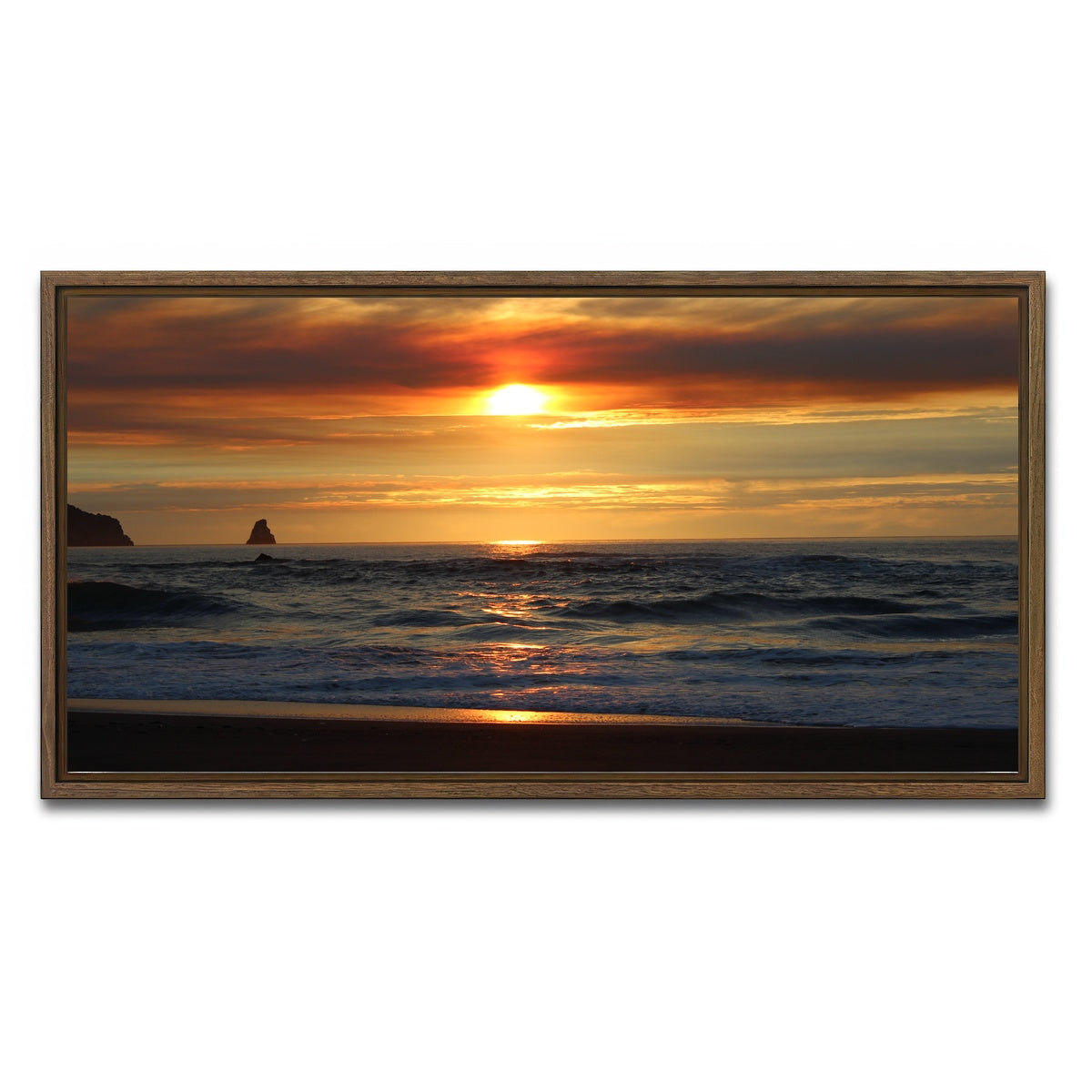 AUTO-MOCKUP WHITE | Oregon Coast Sunset | 1 Piece | Walnut Framed Canvas | group=2x1