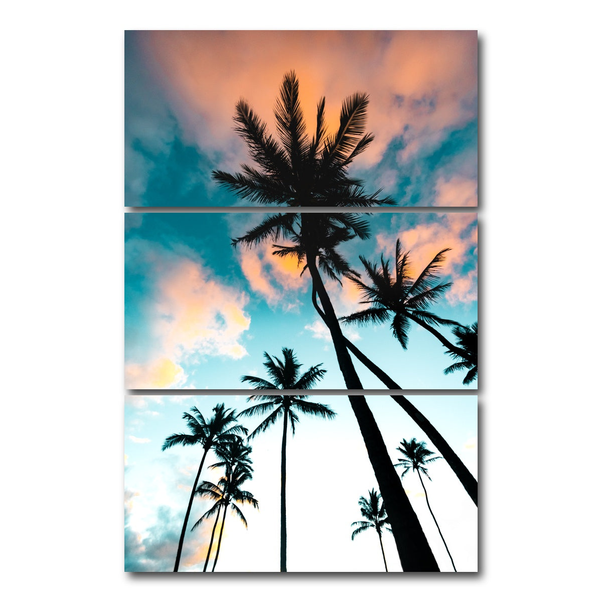 AUTO-MOCKUP WHITE | Palm Tree Sunrise | 3 Piece | Gallery Wrap Canvas | group=12x24_stacked