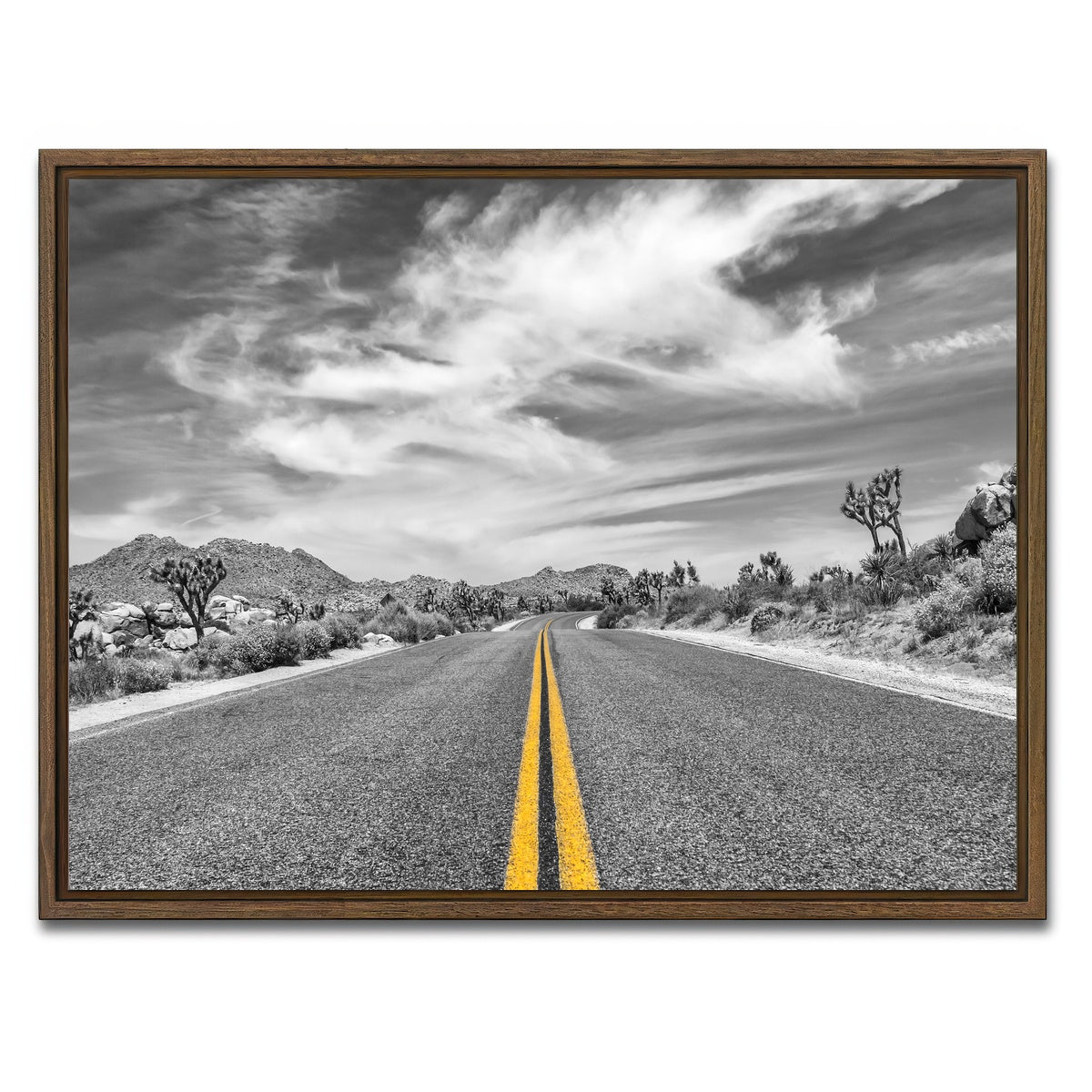 AUTO-MOCKUP WHITE | Park Boulevard with Joshua Trees | 1 Piece | Walnut Framed Canvas | group=4x3