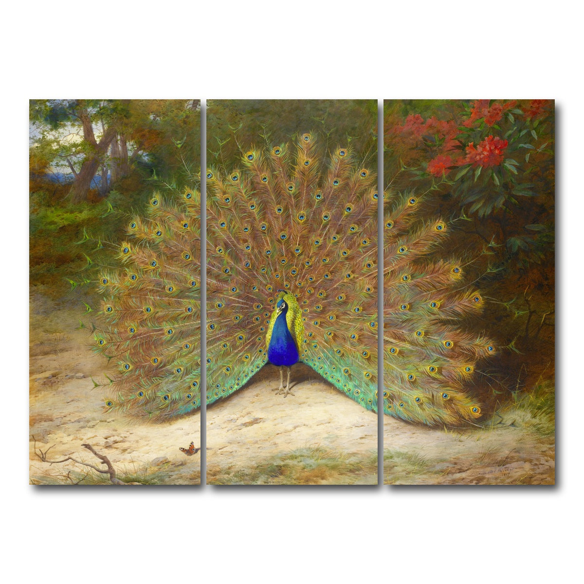 AUTO-MOCKUP WHITE | Peacock and Butterfly | 3 Piece | Gallery Wrap Canvas | group=8x18
