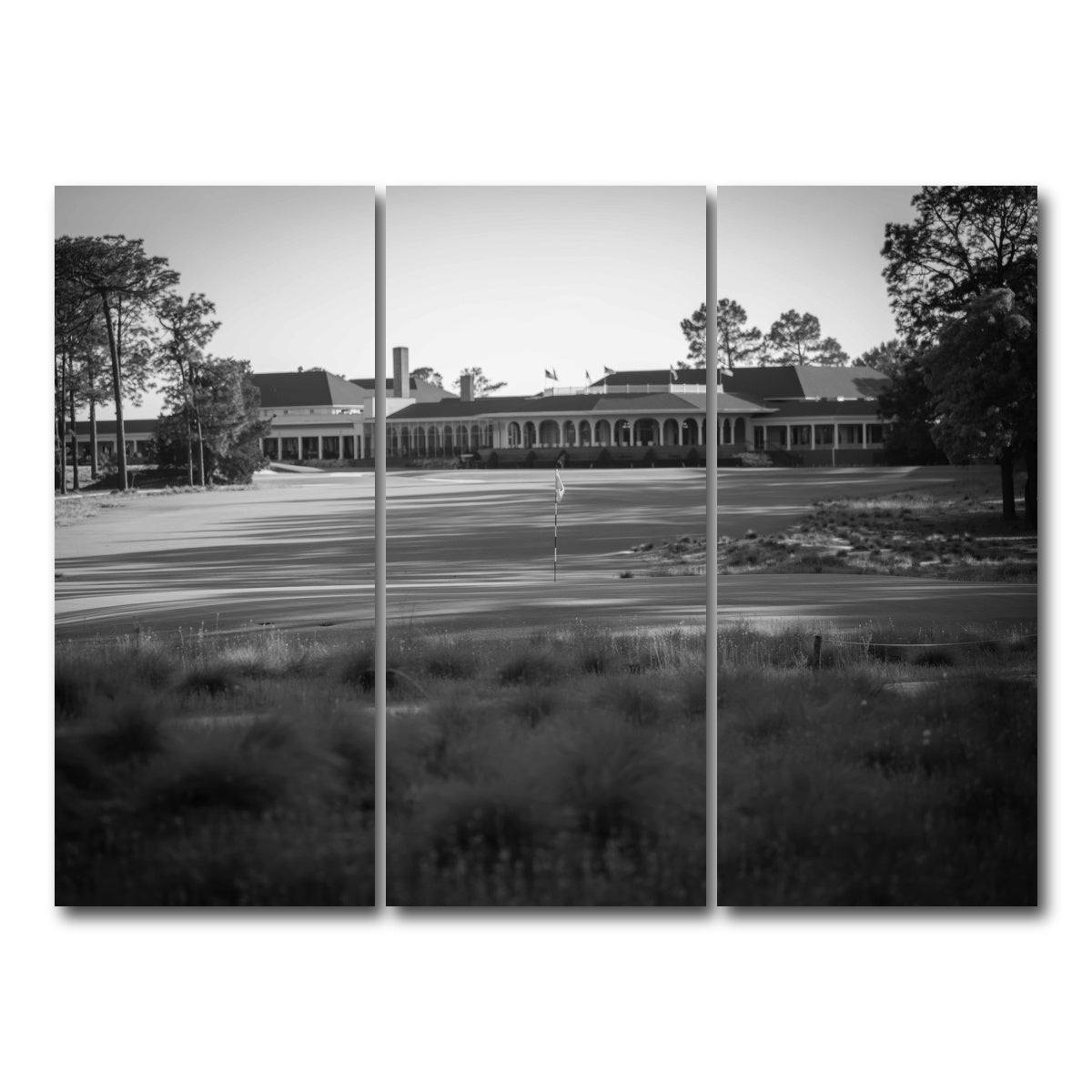 AUTO-MOCKUP WHITE | Pinehurst No. 2 Grayscale | 3 Piece | Gallery Wrap Canvas | group=8x18