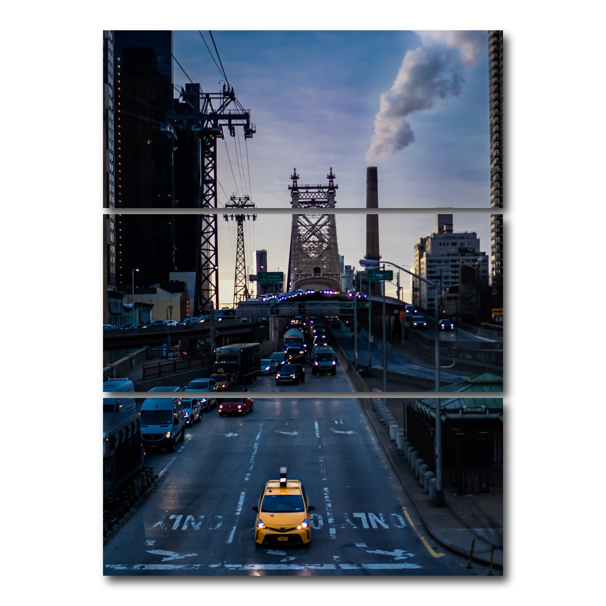 AUTO-MOCKUP WHITE | Queensboro Bridge Yellow Cab | 3 Piece | Gallery Wrap Canvas | group=8x18_stacked