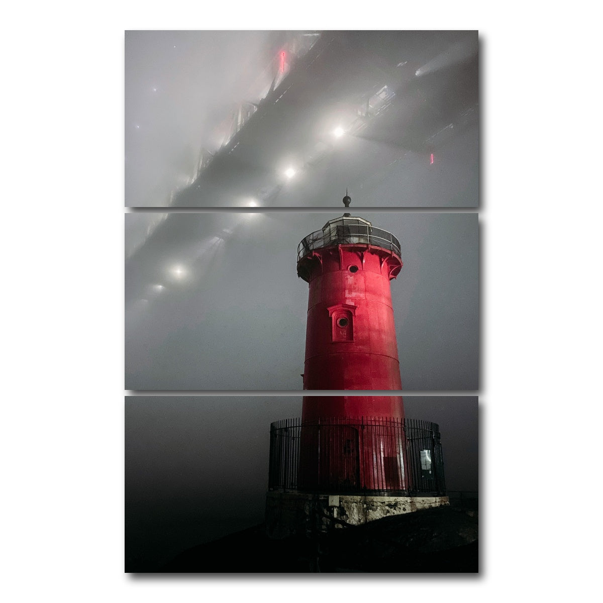 AUTO-MOCKUP WHITE | Red Lighthouse | 3 Piece | Gallery Wrap Canvas | group=12x24_stacked