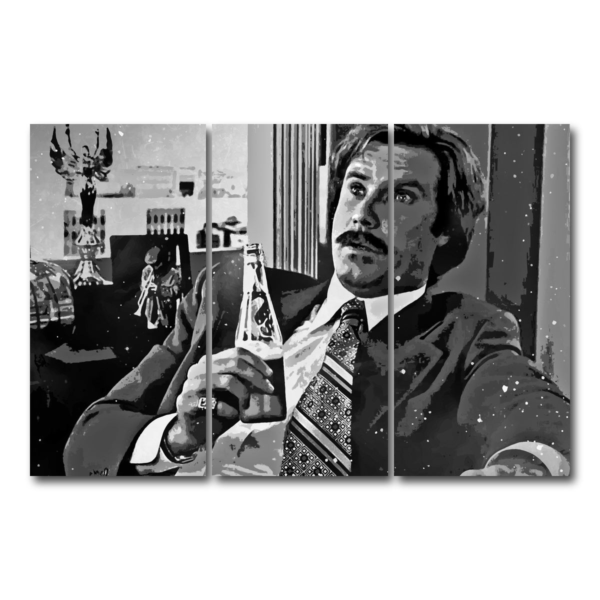 AUTO-MOCKUP WHITE | Ron Burgundy grayscale | 3 Piece | Gallery Wrap Canvas | group=12x24