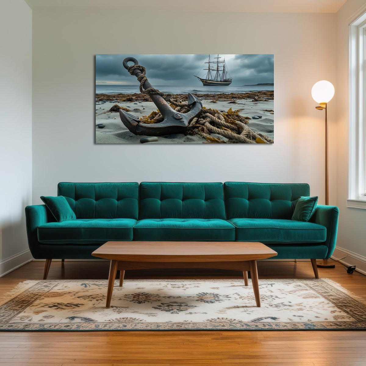 AUTO-MOCKUP ROOM | Rustic anchor on sandy beach