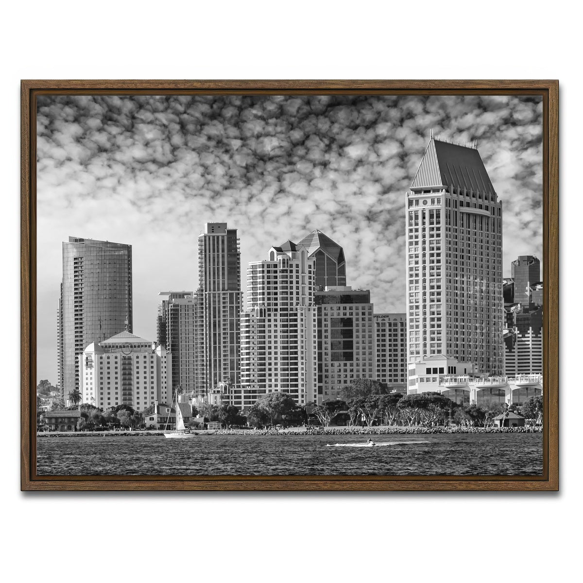 AUTO-MOCKUP WHITE | SAN DIEGO Monochrome Skyline | 1 Piece | Walnut Framed Canvas | group=4x3