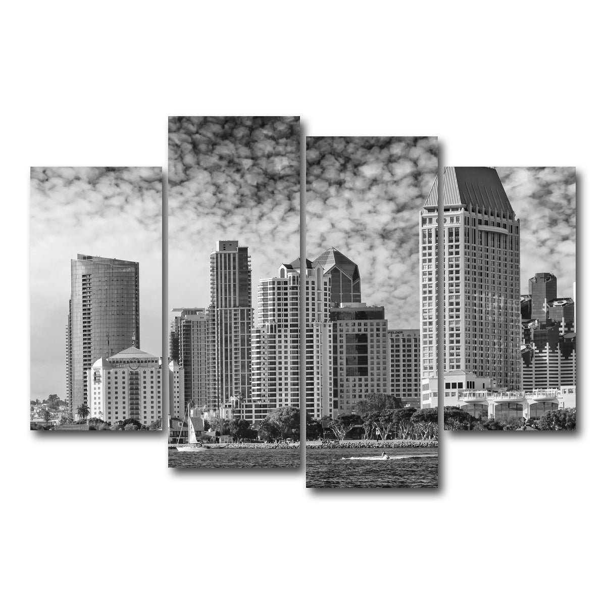 AUTO-MOCKUP WHITE | SAN DIEGO Monochrome Skyline | 4 Piece | Gallery Wrap Canvas | group=4_short