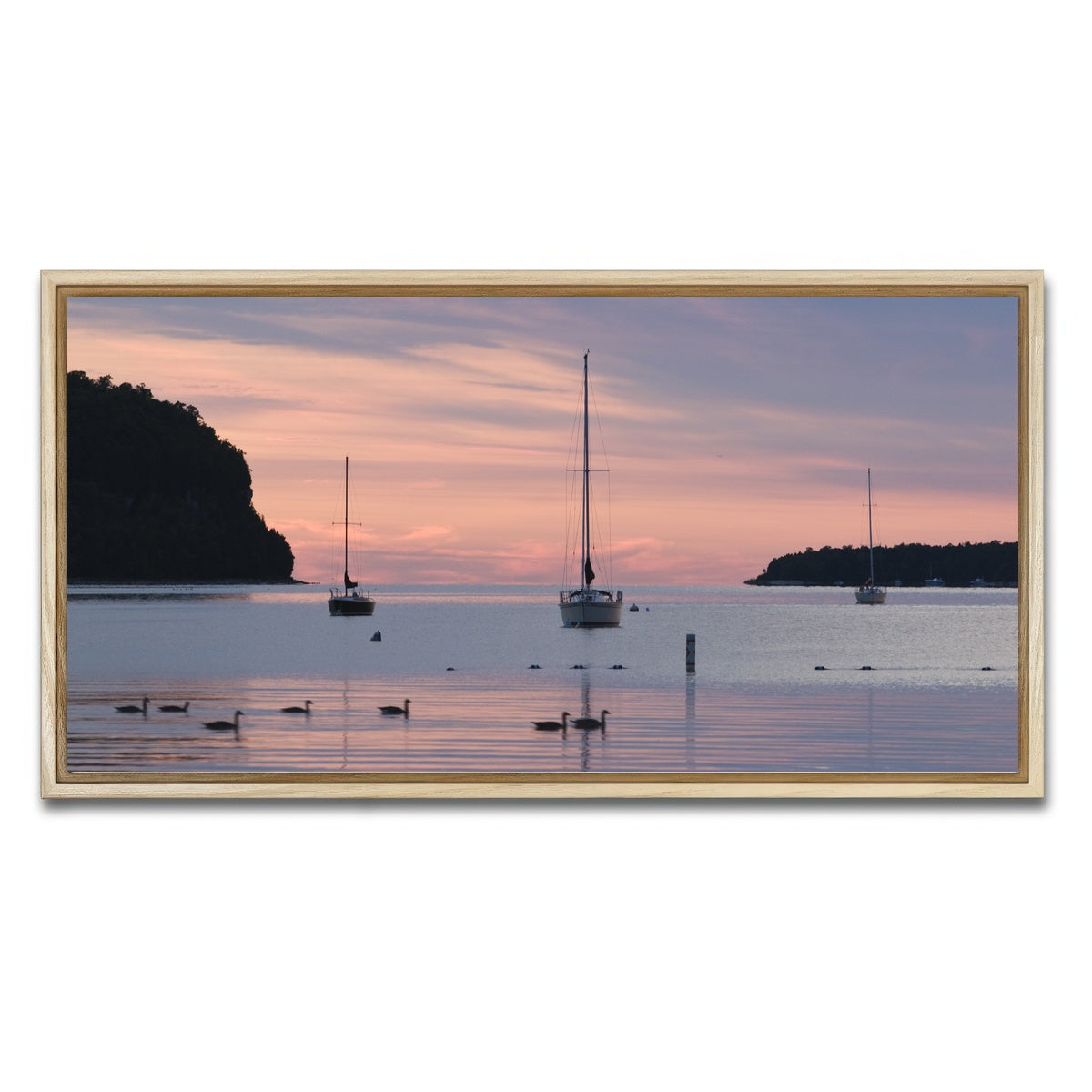 AUTO-MOCKUP WHITE | Sailboats at sunset Door County | 1 Piece | Natural Framed Canvas | group=2x1