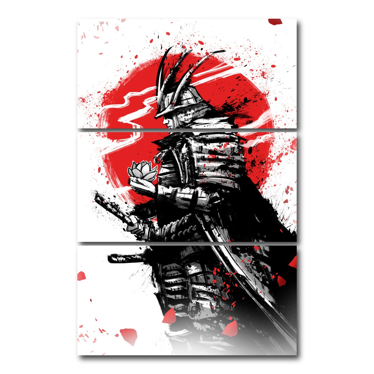 AUTO-MOCKUP WHITE | Samurai in armor and helmet | 3 Piece | Gallery Wrap Canvas | group=12x24_stacked