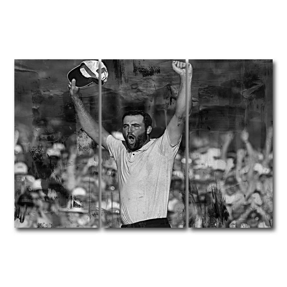 AUTO-MOCKUP WHITE | Scottie Scheffler Grayscale | 3 Piece | Gallery Wrap Canvas | group=12x24