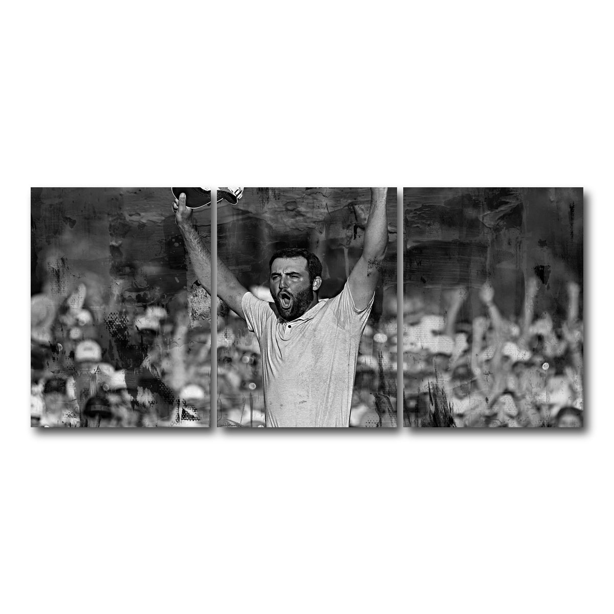 AUTO-MOCKUP WHITE | Scottie Scheffler Grayscale | 3 Piece | Gallery Wrap Canvas | group=18x24