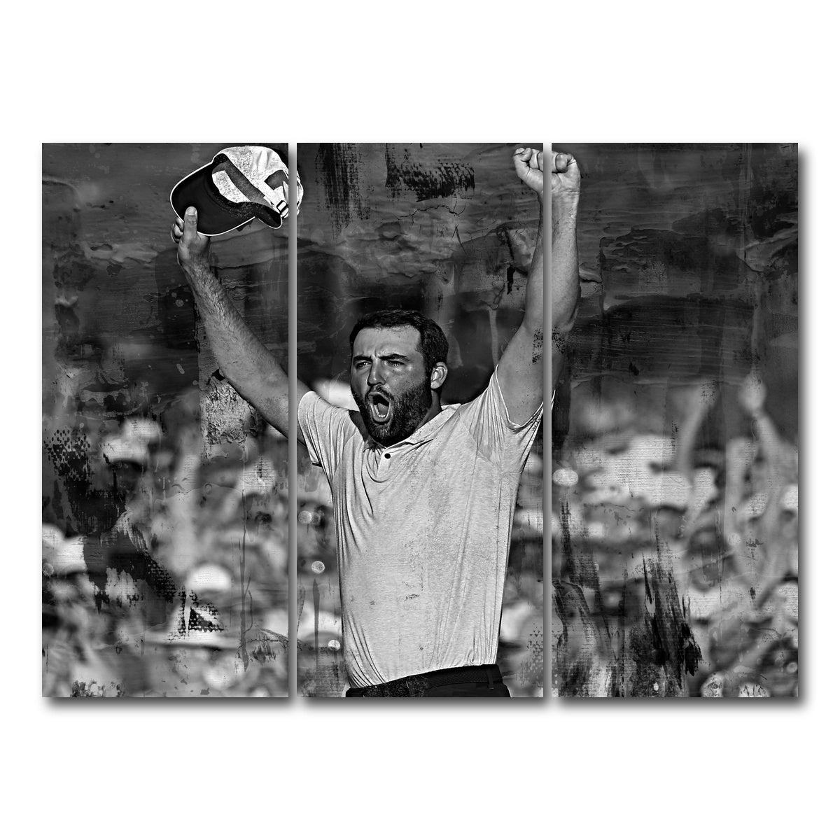 AUTO-MOCKUP WHITE | Scottie Scheffler Grayscale | 3 Piece | Gallery Wrap Canvas | group=8x18