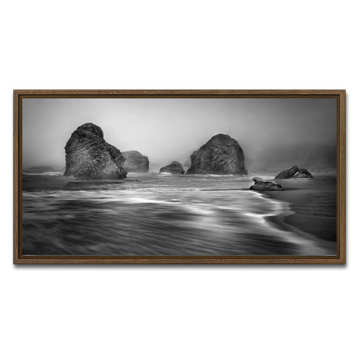 AUTO-MOCKUP WHITE | Sea Stacks - Foggy Oregon Coast | 1 Piece | Walnut Framed Canvas | group=2x1