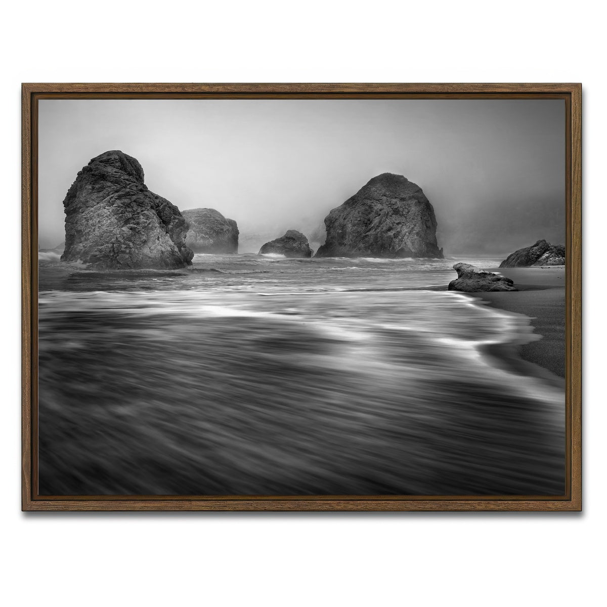 AUTO-MOCKUP WHITE | Sea Stacks - Foggy Oregon Coast | 1 Piece | Walnut Framed Canvas | group=4x3