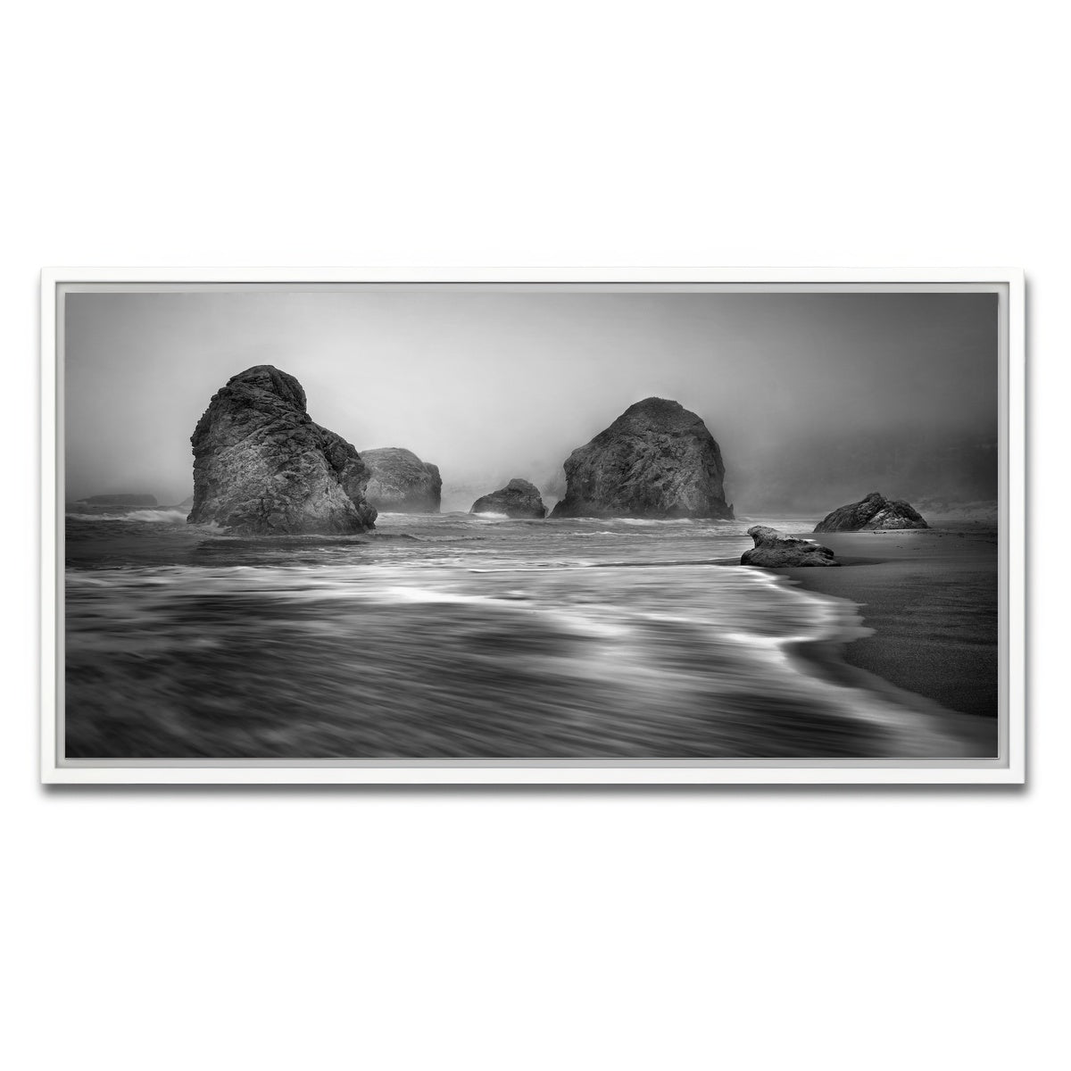 AUTO-MOCKUP WHITE | Sea Stacks - Foggy Oregon Coast | 1 Piece | White Framed Canvas | group=2x1