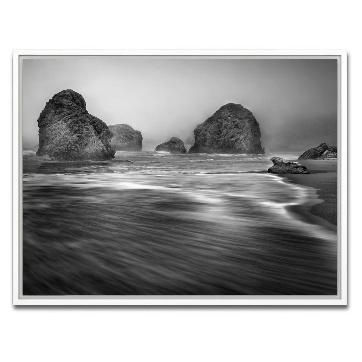 AUTO-MOCKUP WHITE | Sea Stacks - Foggy Oregon Coast | 1 Piece | White Framed Canvas | group=4x3