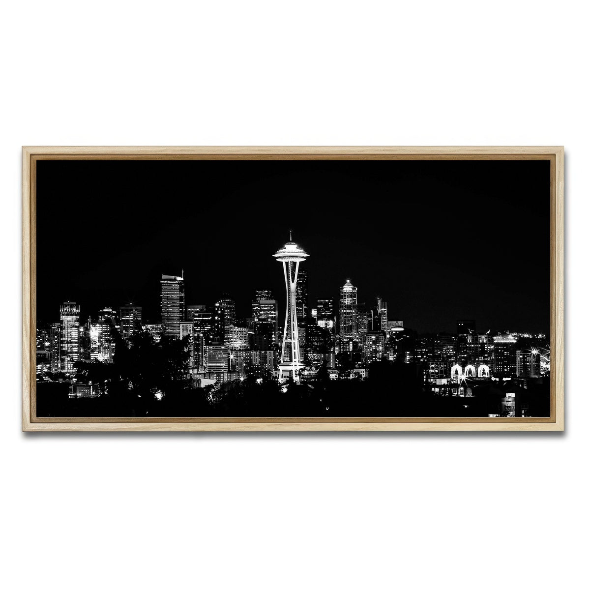 AUTO-MOCKUP WHITE | Seattle skyline | 1 Piece | Natural Framed Canvas | group=2x1