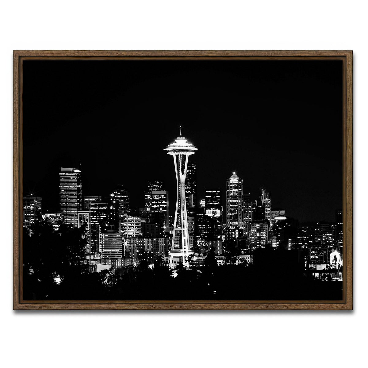 AUTO-MOCKUP WHITE | Seattle skyline | 1 Piece | Walnut Framed Canvas | group=4x3