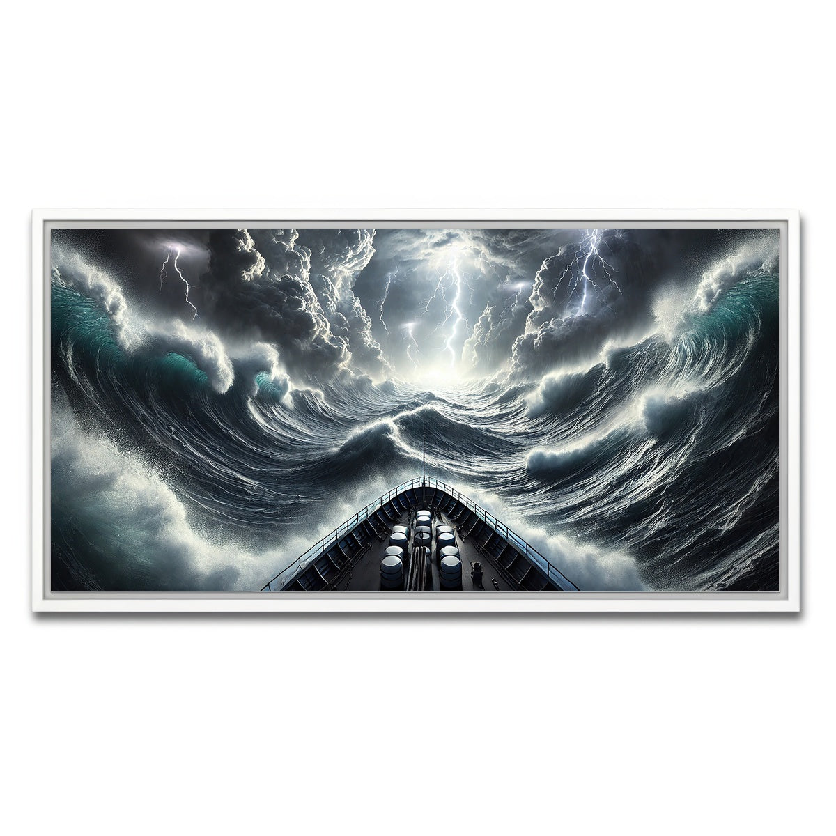 AUTO-MOCKUP WHITE | Ship Deck View of Fierce Storm | 1 Piece | White Framed Canvas | group=2x1