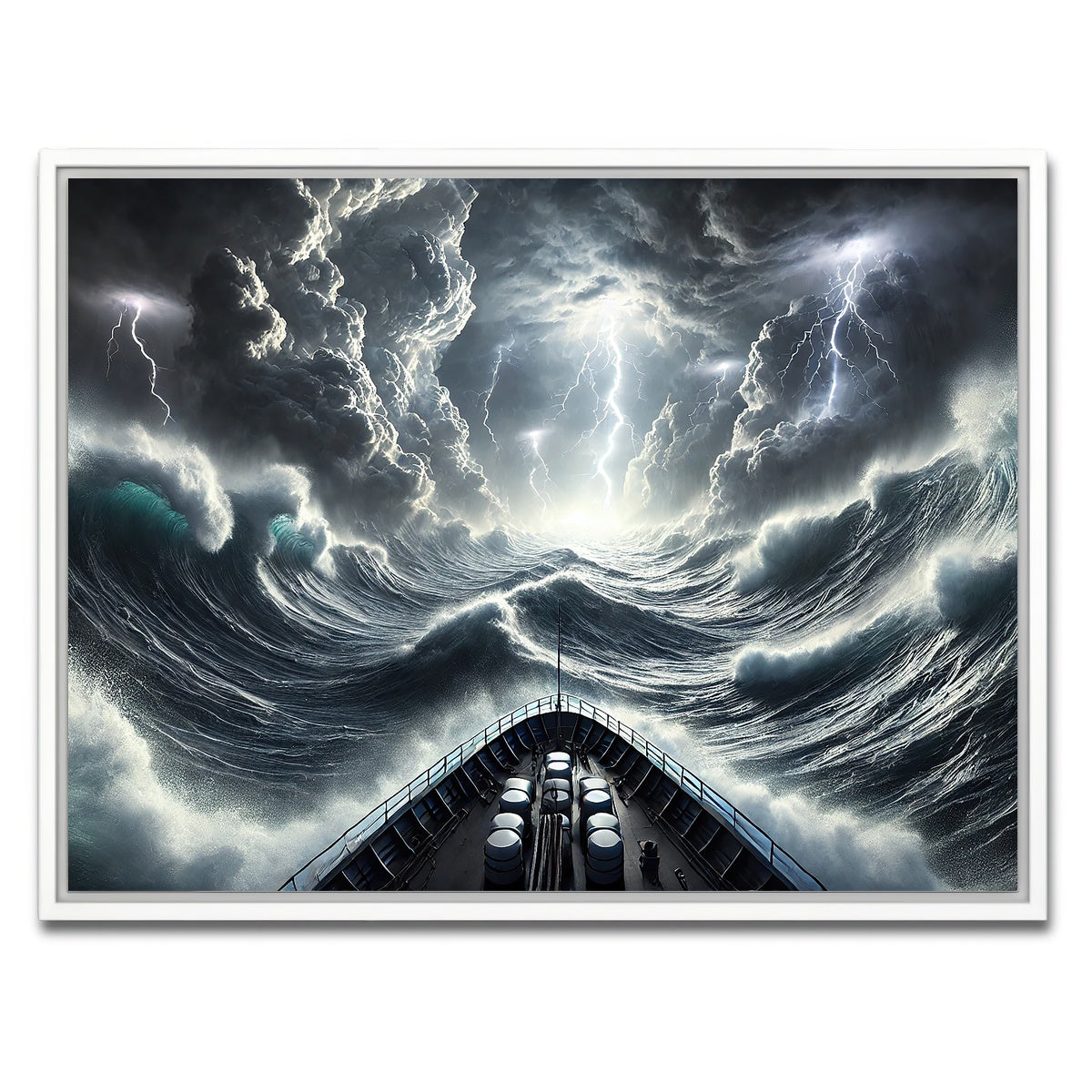 AUTO-MOCKUP WHITE | Ship Deck View of Fierce Storm | 1 Piece | White Framed Canvas | group=4x3