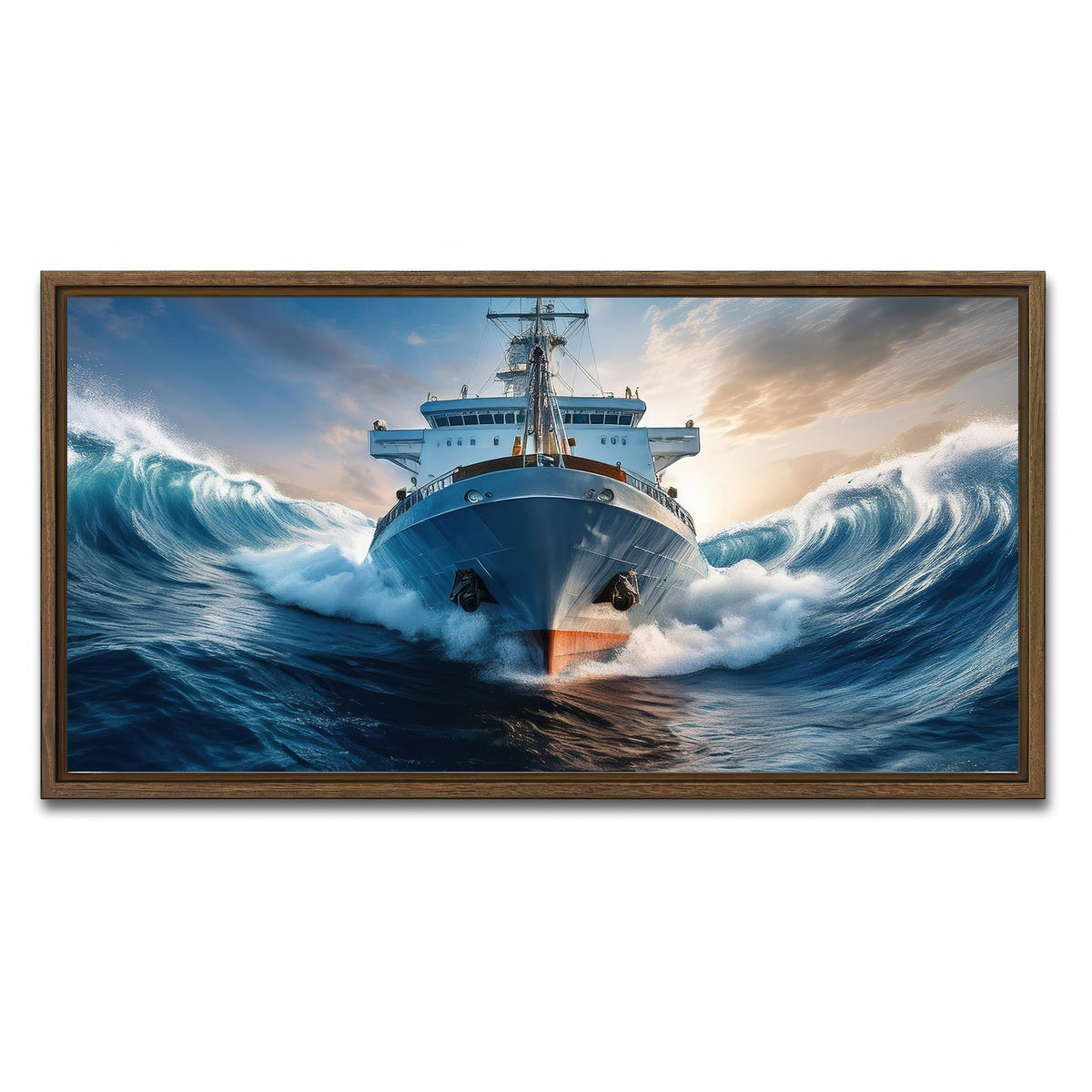 AUTO-MOCKUP WHITE | Ship in High Waves | 1 Piece | Walnut Framed Canvas | group=2x1