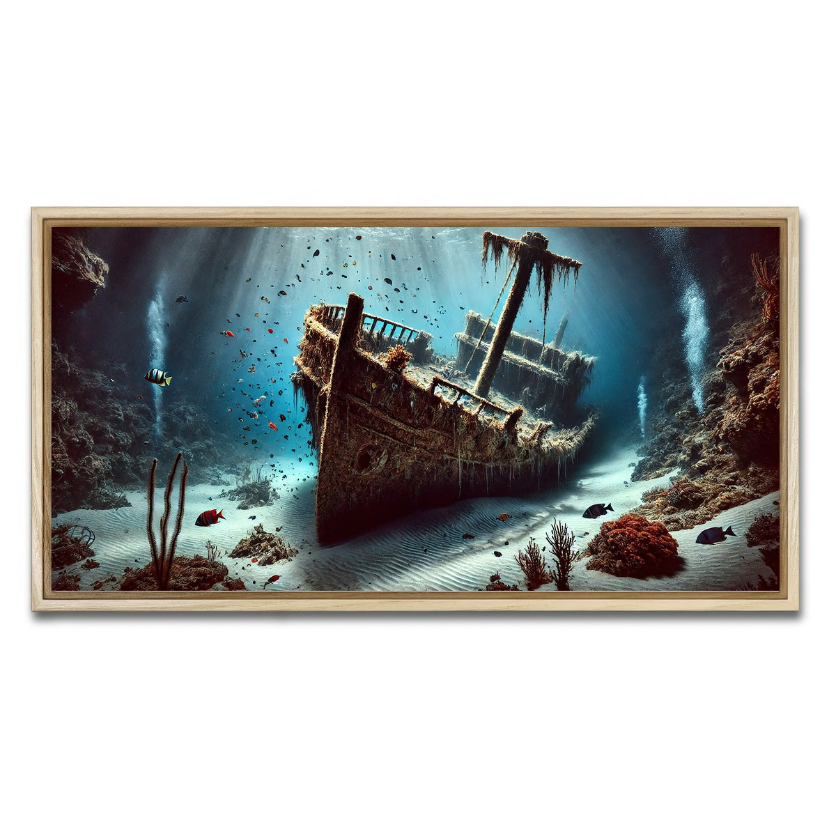 AUTO-MOCKUP WHITE | Shipwreck on Ocean Floor | 1 Piece | Natural Framed Canvas | group=2x1