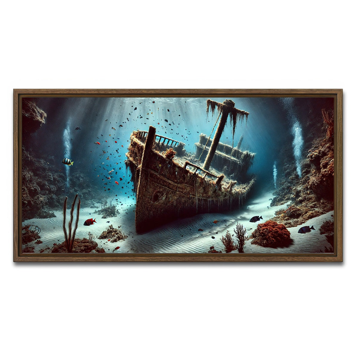 AUTO-MOCKUP WHITE | Shipwreck on Ocean Floor | 1 Piece | Walnut Framed Canvas | group=2x1