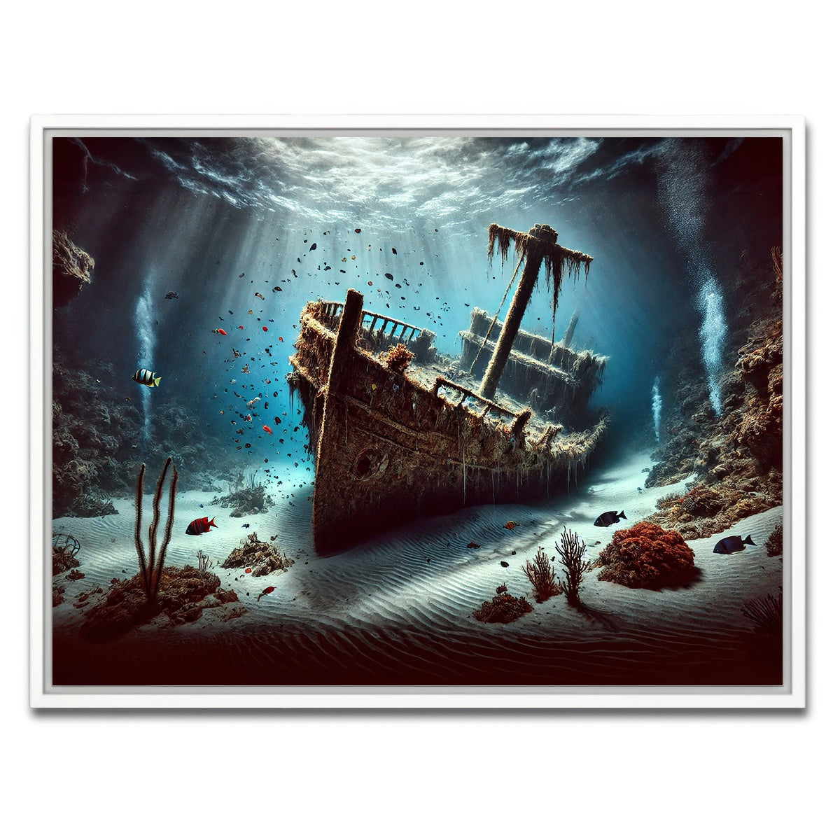 AUTO-MOCKUP WHITE | Shipwreck on Ocean Floor | 1 Piece | White Framed Canvas | group=4x3