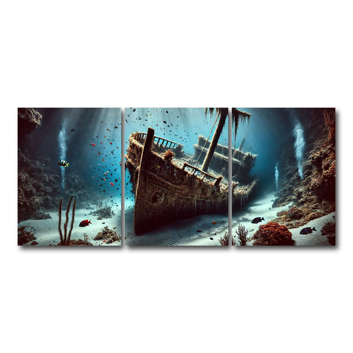AUTO-MOCKUP WHITE | Shipwreck on Ocean Floor | 3 Piece | Gallery Wrap Canvas | group=18x24