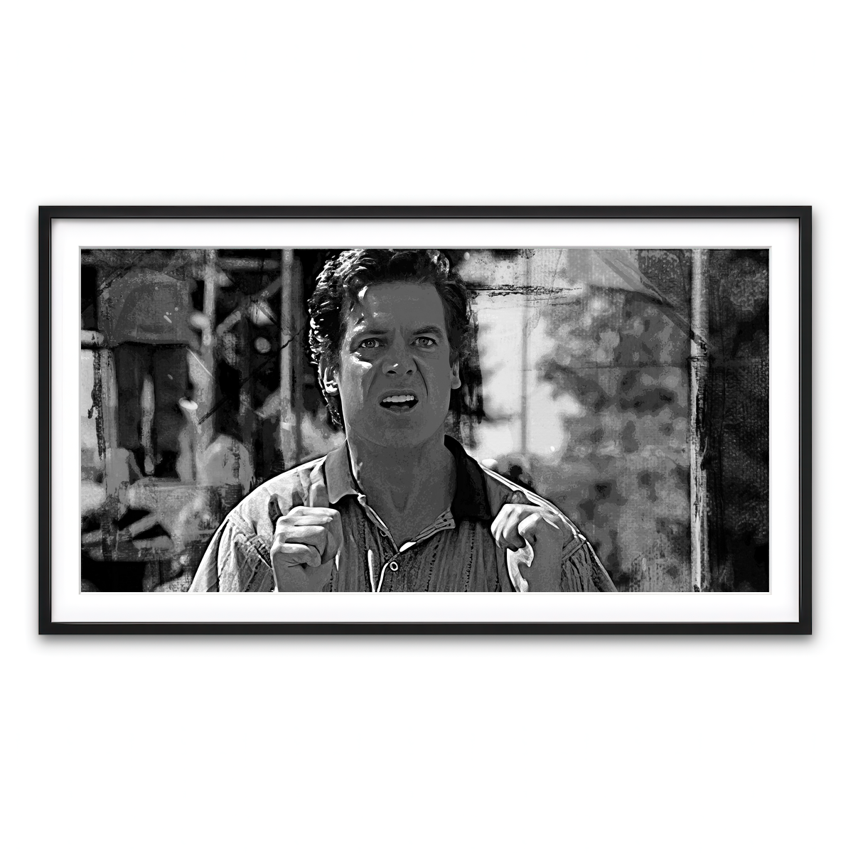 AUTO-MOCKUP WHITE | Shooter McGavin Grayscale | 1 Piece | Black Framed Print | group=2x1