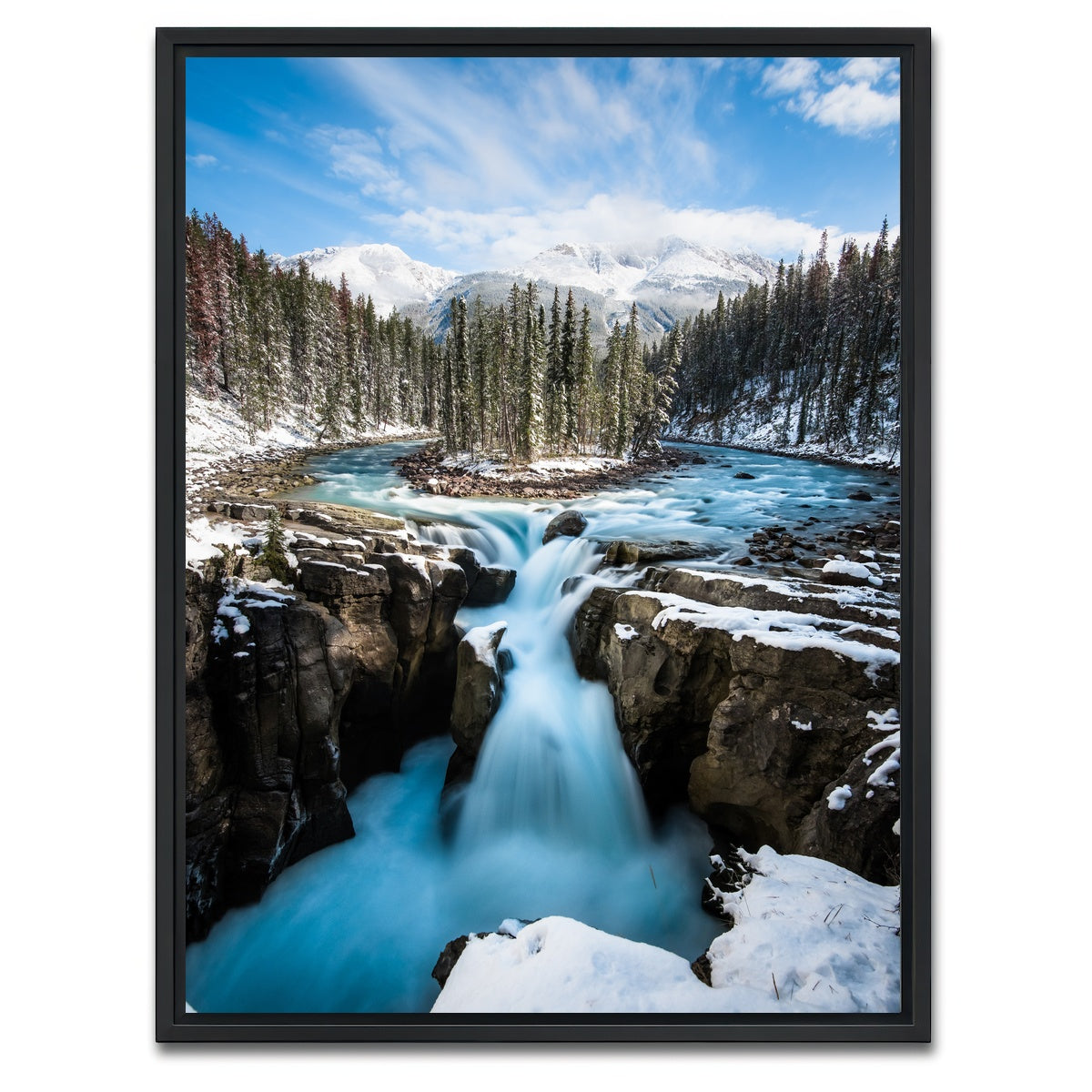 AUTO-MOCKUP WHITE | Snowy Sunwapta Falls | 1 Piece | Black Framed Canvas | group=3x4