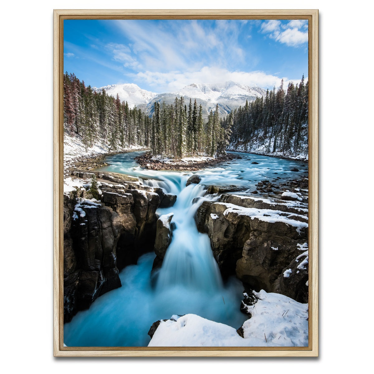 AUTO-MOCKUP WHITE | Snowy Sunwapta Falls | 1 Piece | Natural Framed Canvas | group=3x4