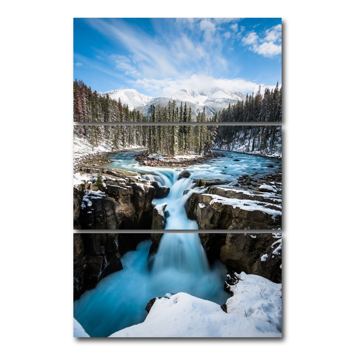AUTO-MOCKUP WHITE | Snowy Sunwapta Falls | 3 Piece | Gallery Wrap Canvas | group=12x24_stacked