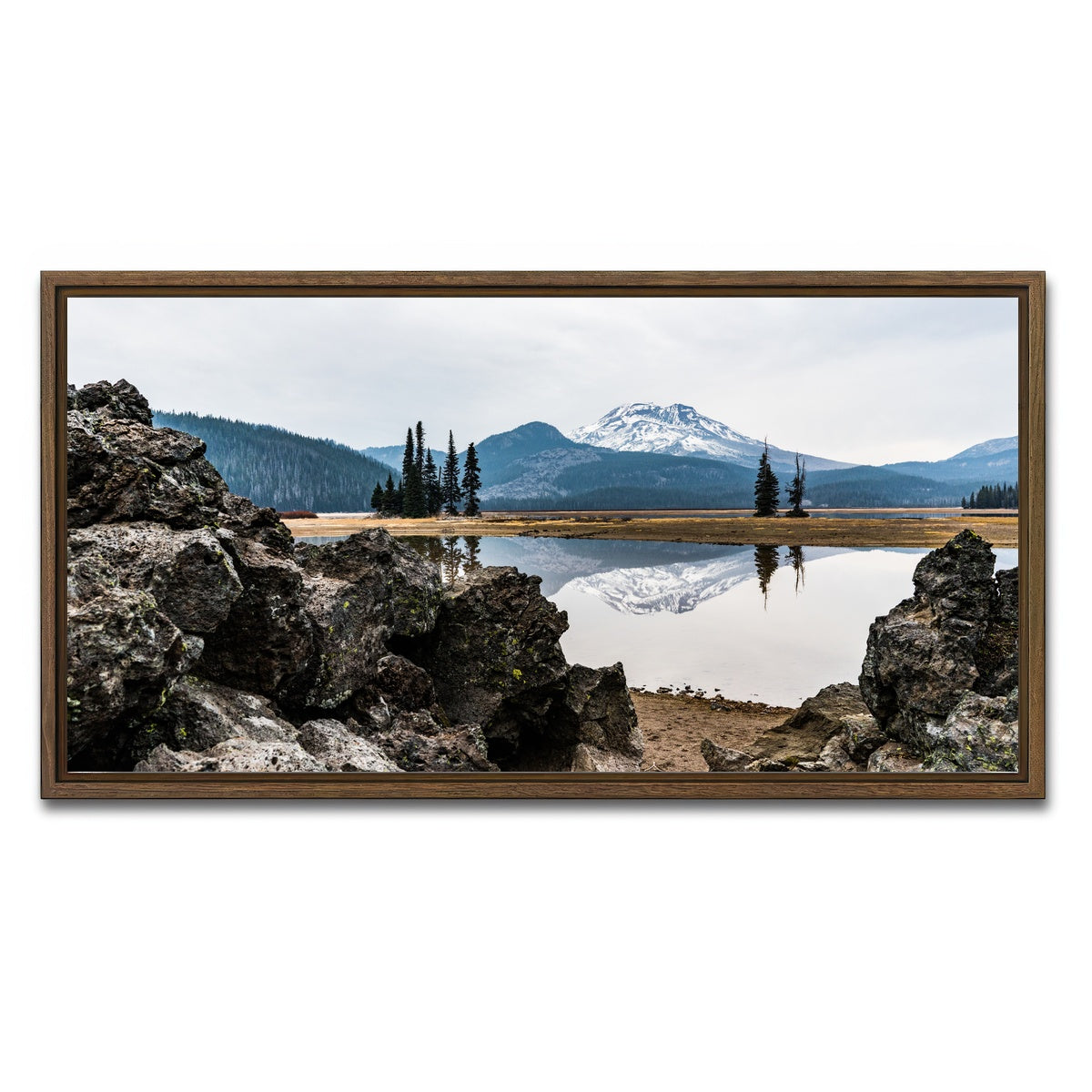 AUTO-MOCKUP WHITE | South Sister Mountain - Sparks Lake | 1 Piece | Walnut Framed Canvas | group=2x1