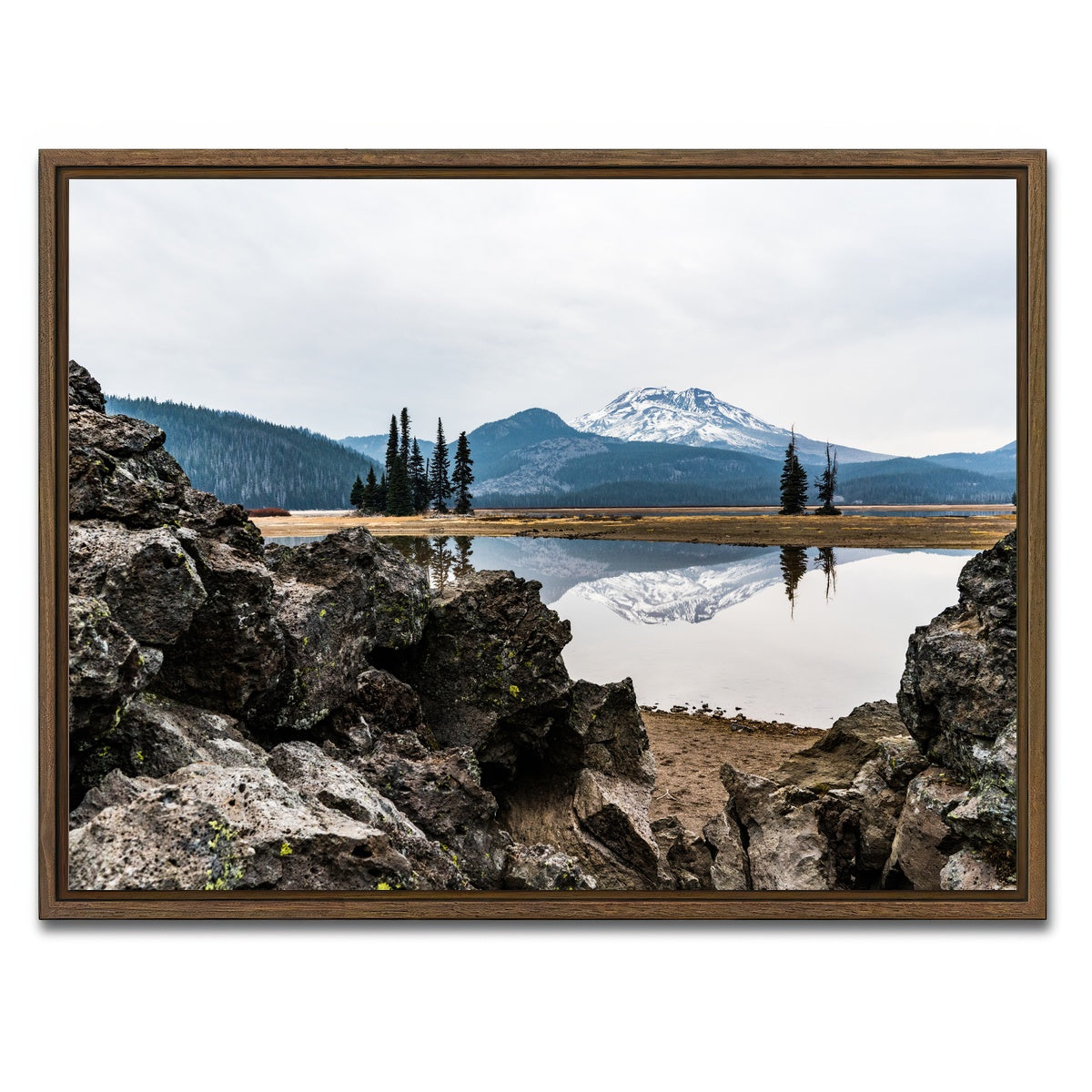 AUTO-MOCKUP WHITE | South Sister Mountain - Sparks Lake | 1 Piece | Walnut Framed Canvas | group=4x3