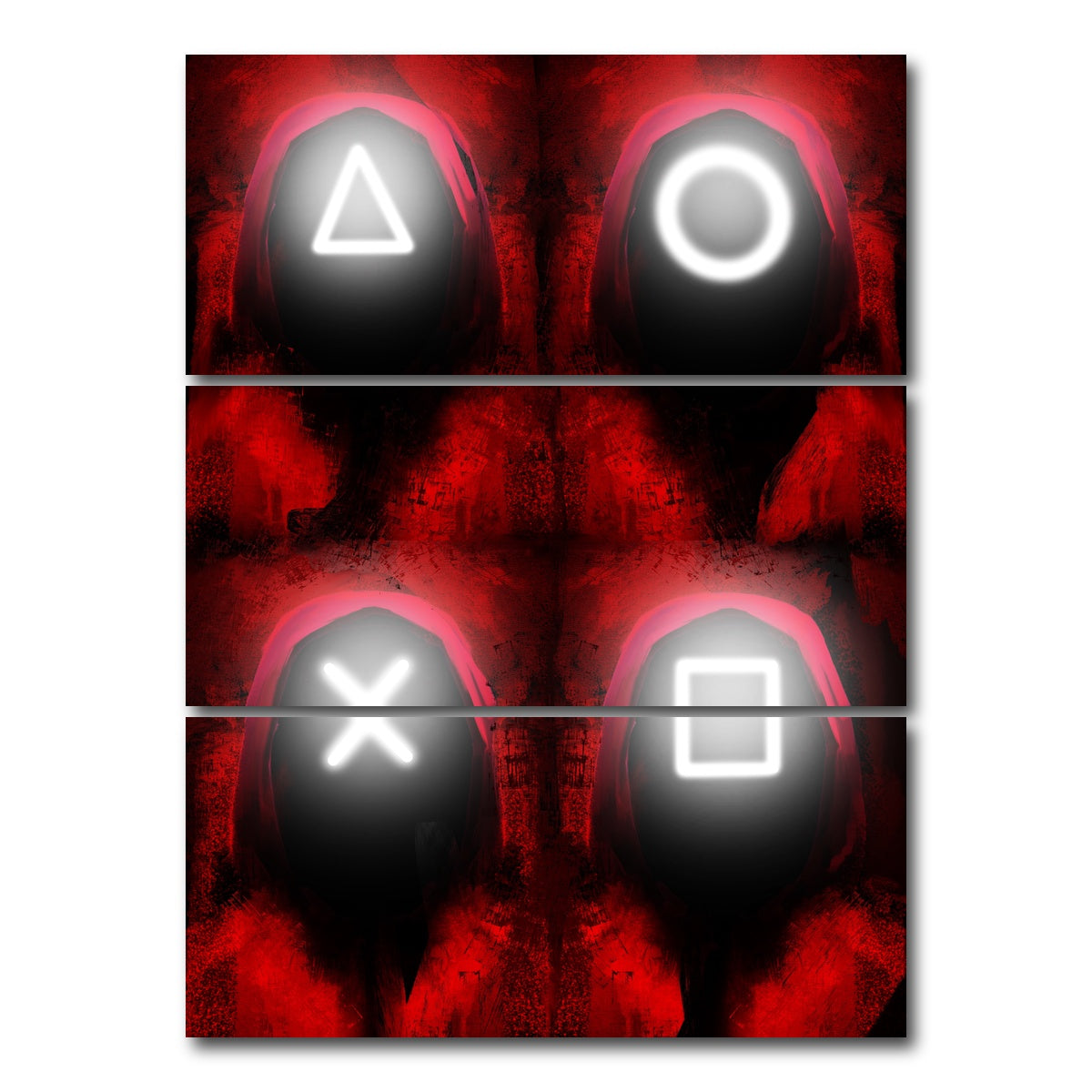 AUTO-MOCKUP WHITE | Squid Game | 3 Piece | Gallery Wrap Canvas | group=8x18_stacked