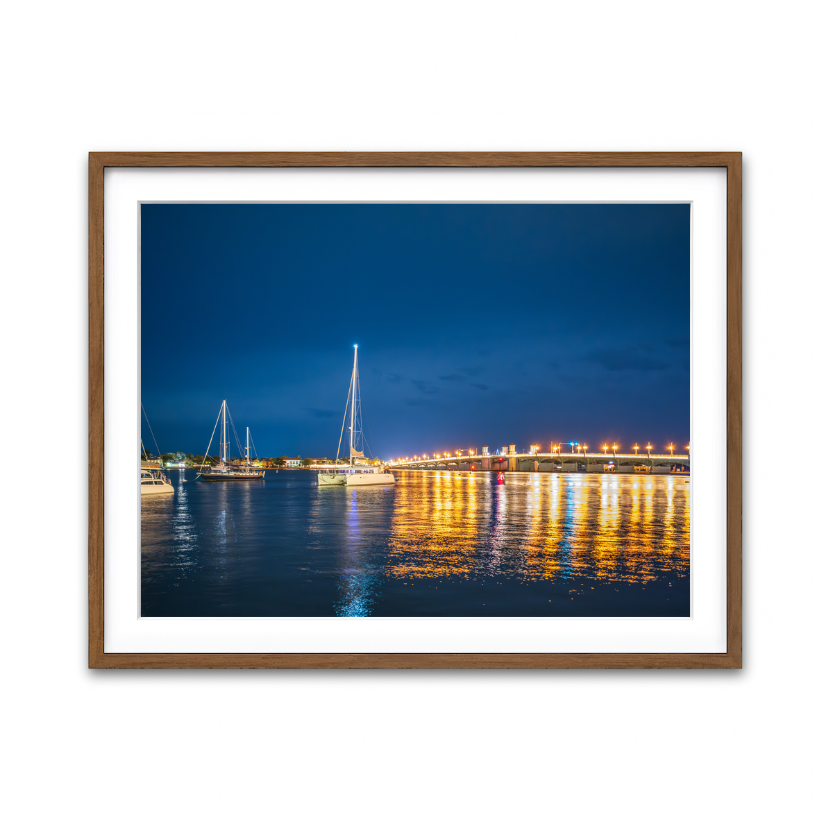 AUTO-MOCKUP WHITE | St. Augustine Florida Harbor Night | 1 Piece | Walnut Framed Print | group=4x3