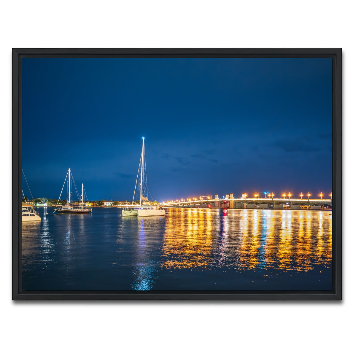 AUTO-MOCKUP WHITE | St. Augustine Florida Harbor Night | 1 Piece | Black Framed Canvas | group=4x3