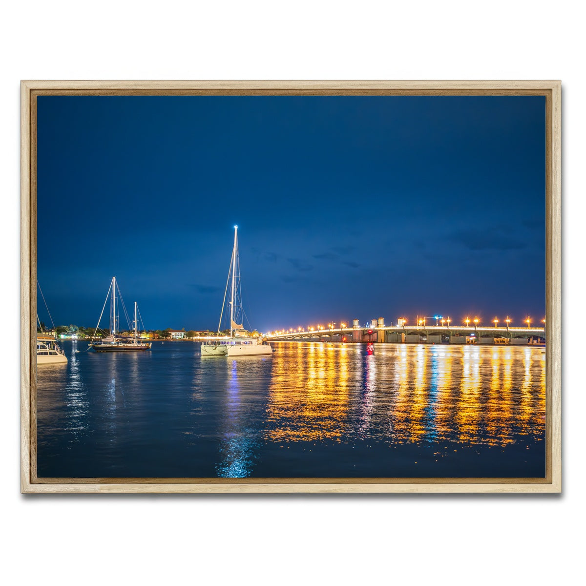 AUTO-MOCKUP WHITE | St. Augustine Florida Harbor Night | 1 Piece | Natural Framed Canvas | group=4x3