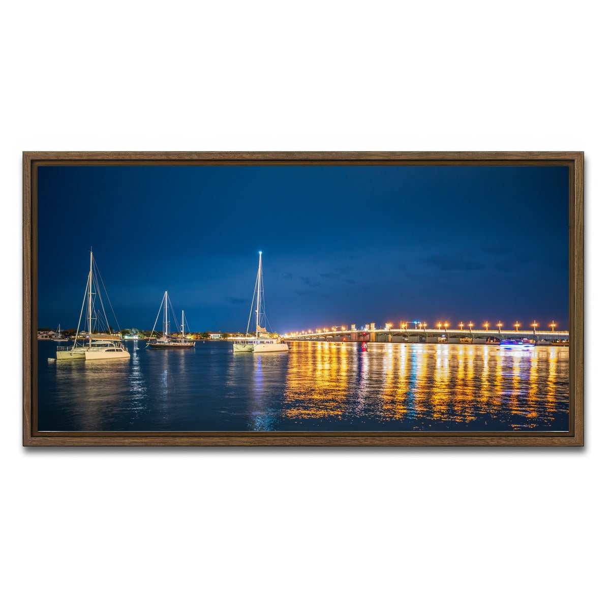 AUTO-MOCKUP WHITE | St. Augustine Florida Harbor Night | 1 Piece | Walnut Framed Canvas | group=2x1
