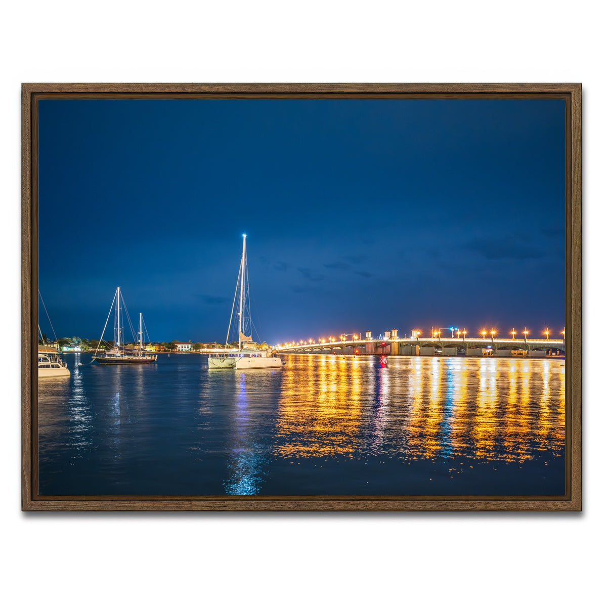 AUTO-MOCKUP WHITE | St. Augustine Florida Harbor Night | 1 Piece | Walnut Framed Canvas | group=4x3