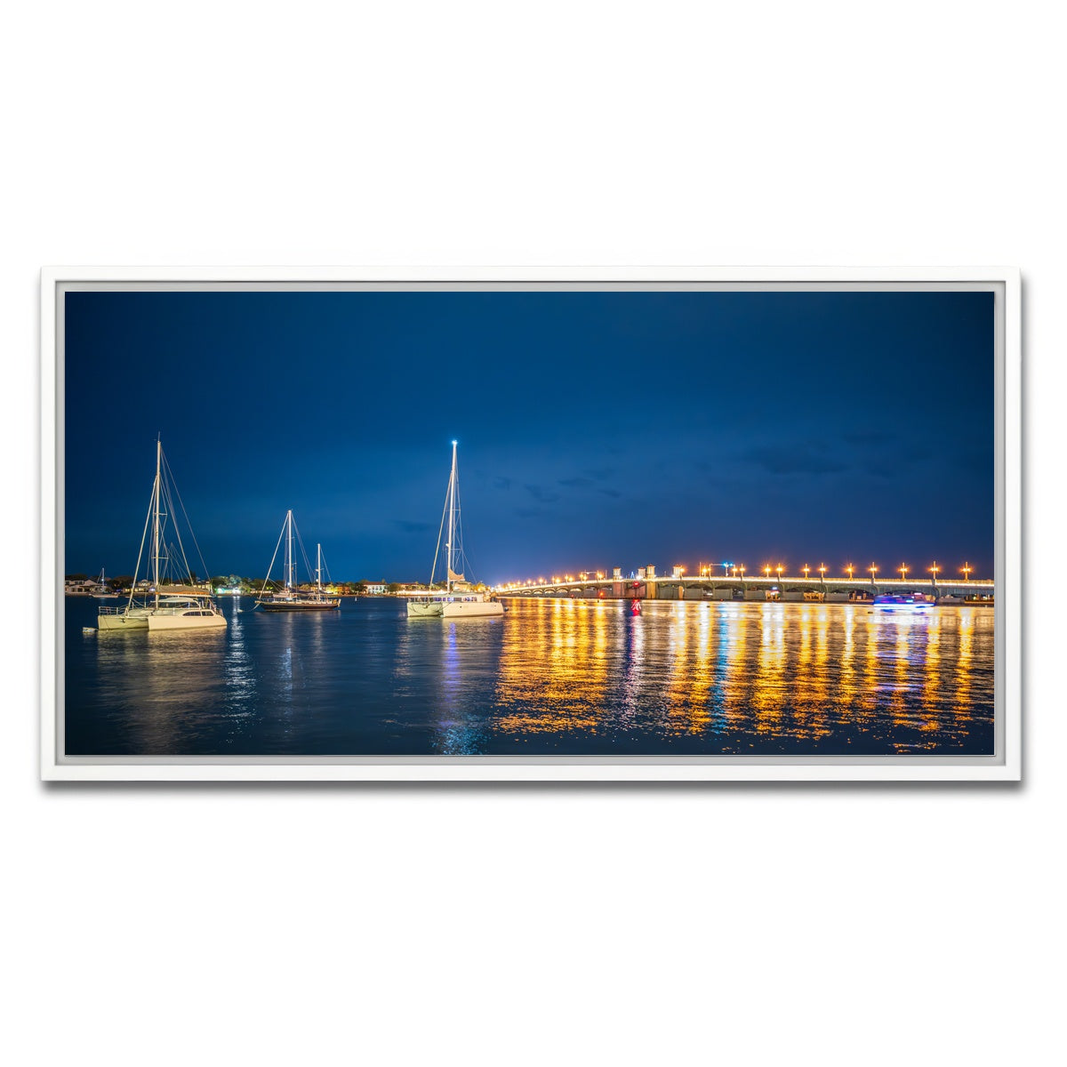 AUTO-MOCKUP WHITE | St. Augustine Florida Harbor Night | 1 Piece | White Framed Canvas | group=2x1